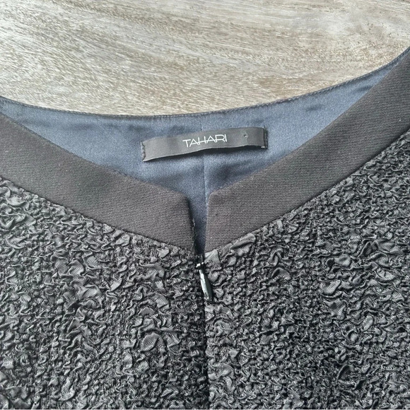 TAHARI Black Jacquard Textured Zip Up Front Sleeveless Sheath Dress - Picture 6 of 16